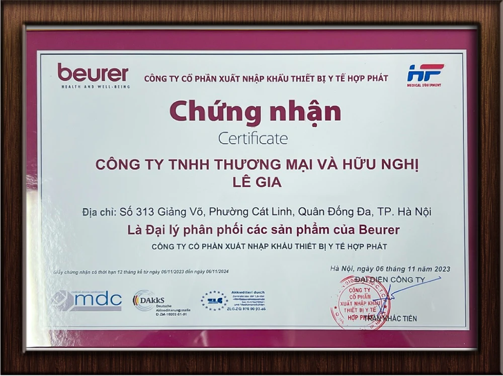 Giấy chứng nhận đại lý Beurer