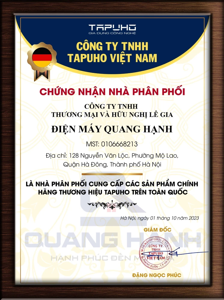 Chứng nhận nhà phân phối chính hãng TAPUHO