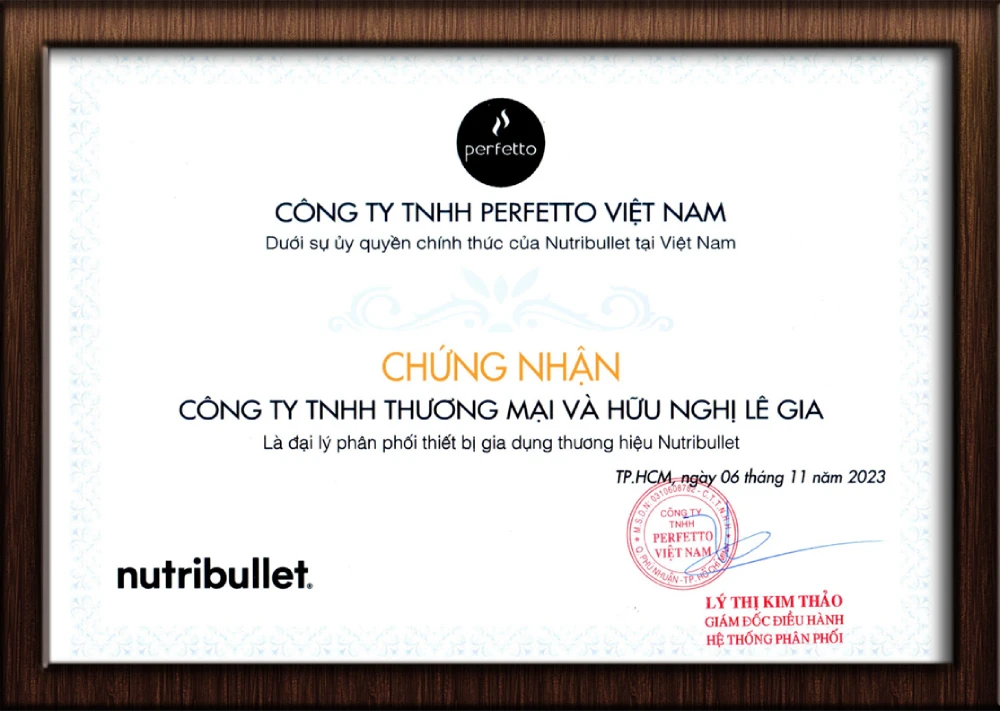 Chứng nhận phân phối chính hãng Nutribullet