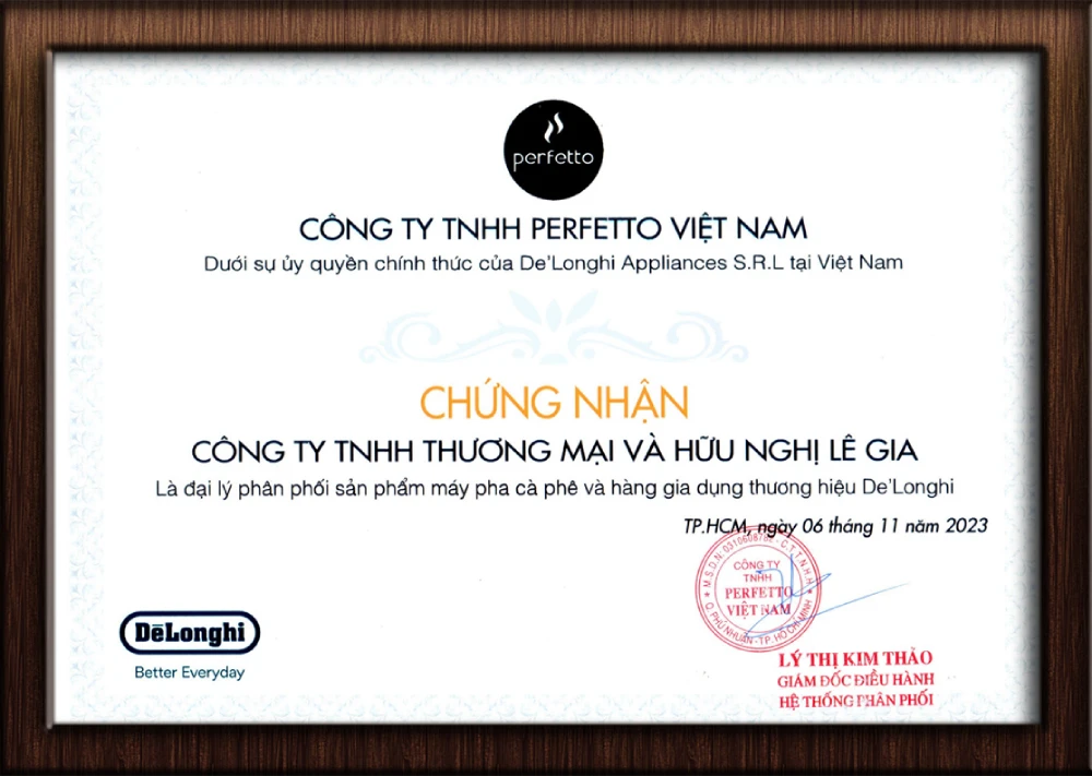 Chứng nhận phân phối chính hãng thương hiệu Delonghi