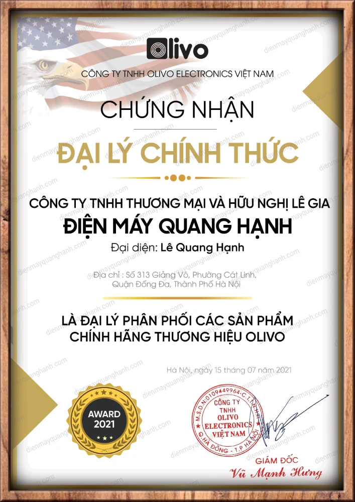 Chứng nhận đại lý chính thức của Olivo