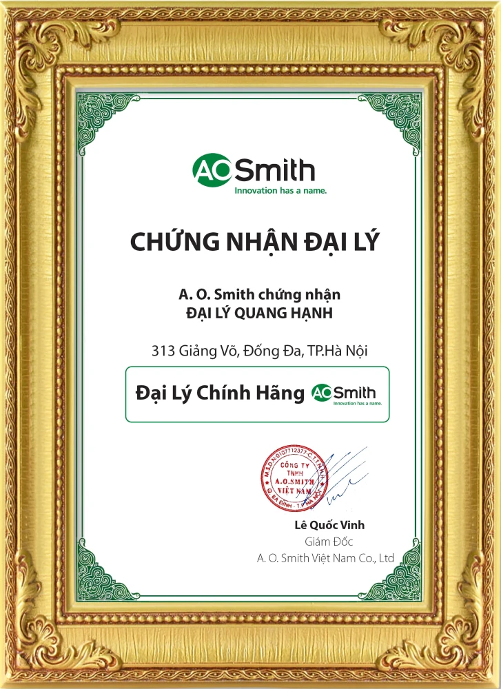 giấy chứng nhận A.O.Smith