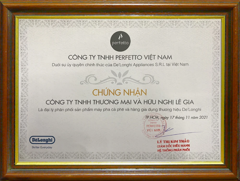 Chứng nhận đại lý chính hãng De'longhi